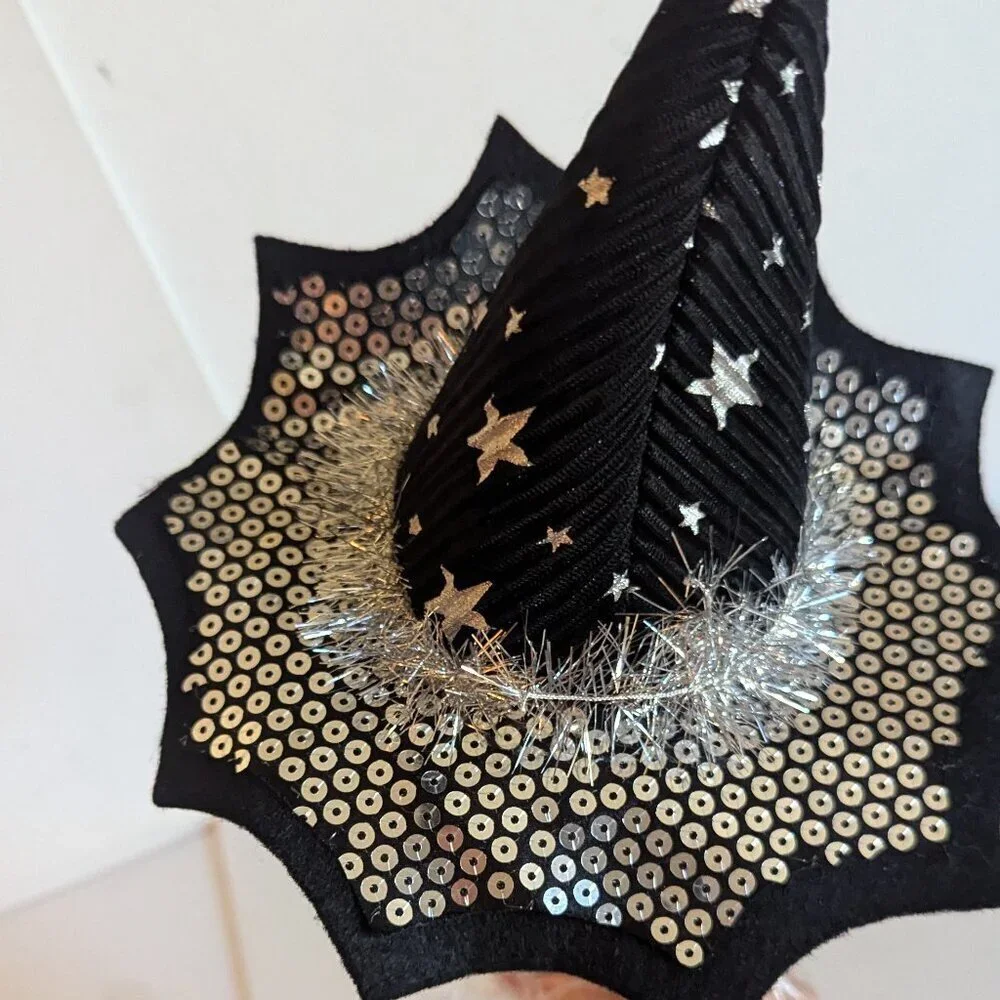 NWT Silver Stars Mini Witch Hat Floral Pick Sequins Ashland Halloween Decoration